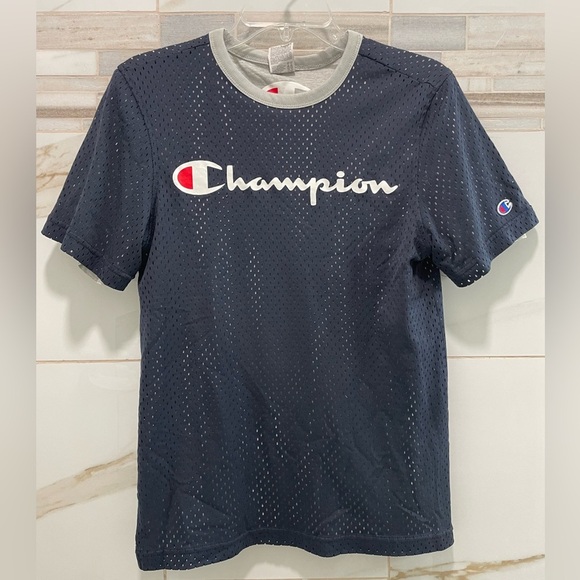 Champion Mens small  Reversible Mesh T-Shirt Double Dry Moisture Navy Blue Gray - Picture 2 of 7